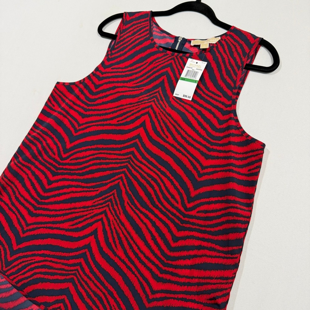 Michael Michael Kors Tank Top Women L Red Navy Tiger Stripe High Low Zip Back